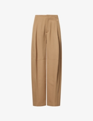Victoria Beckham Womens Dark Camel Sculptural Tapered-leg Wool Trousers In Brown