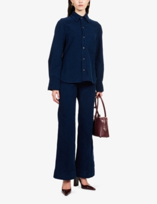 Victoria Beckham Womens Long-sleeve Slim-fit Cotton-corduroy Shirt Indigo Garment Dye In Blue