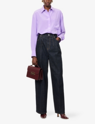 VICTORIA BECKHAM: Cropped Long-Sleeves Silk Shirt