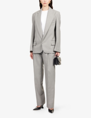 Victoria Beckham Womens Pleated Straight-leg Wool And Cashmere Trousers Light Grey Melange In Gray