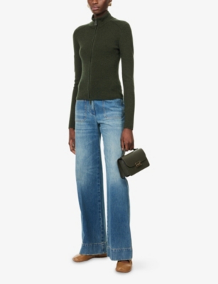 Victoria Beckham Womens Oregano Slim-fit High-neck Stretch-wool Blend Top Xs In Metallic