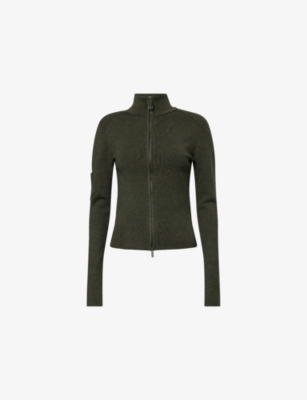 Victoria Beckham Womens Oregano Slim-fit High-neck Stretch-wool Blend Top Xs In Metallic