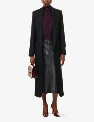 Victoria Beckham Womens Black Tailored Double-belted Wool-blend Coat In Black