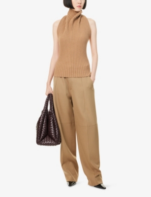 Victoria Beckham Womens Sleeveless Open-back Wool-blend Top Dark Caramel Xs In Multi