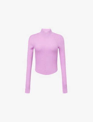 Victoria Beckham Womens Verbena Ribbed High-neck Wool Jumper Xs In Purple