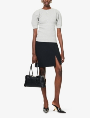 Victoria Beckham Womens Grey Marl Ribbed Short-sleeves Stretch-cotton Top In Gray