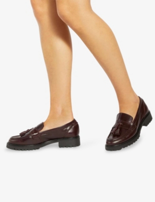 Dune Womens Burgundy Leather Gracelyn Tassel Leather Loafers In Burgundy