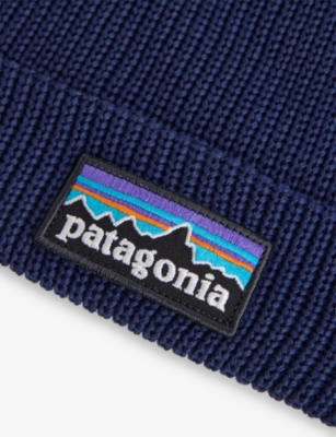 Patagonia P-6 Logo: New Navy Embroidered Logo Patch Ribbed Knit Beanie Hat In Blue
