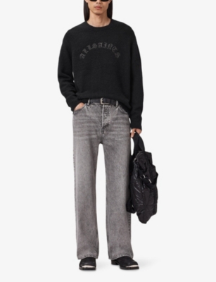 Allsaints Mens Black Curv Branded Alpaca And Wool-blend Jumper In Black