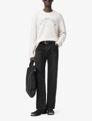 Allsaints Mens Ecru White Curv Branded Alpaca And Wool-blend Jumper In White