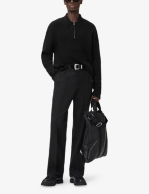 Allsaints Mens Black Jakob Zip-neck Long-sleeve Stretch-knit Polo In Blue