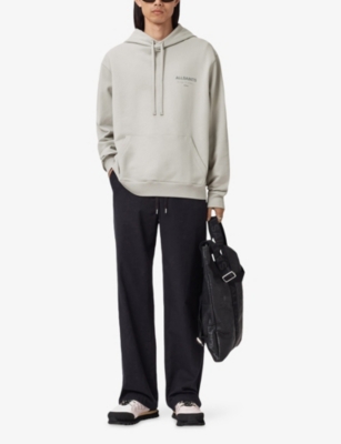 Allsaints Mens Carbon Grey Future Relaxed-fit Logo-print Cotton Hoody In Gray