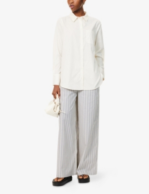 WE ARE TALA: Striped Wide-Leg Cotton Trouser
