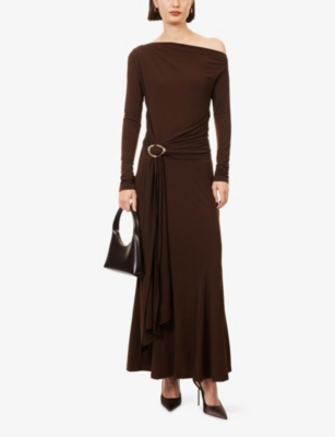 Pretty Lavish Womens Yarelia Ruched Jersey Maxi Dress Brown In Brown