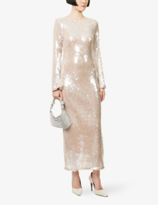 Pretty Lavish Womens Oyster Sequin Open-back Woven Maxi Dress In Gray