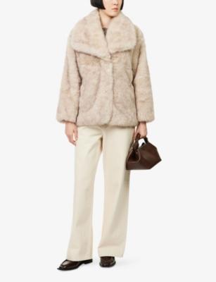 Pretty Lavish Womens Beige Marl Agatha Relaxed -fit Faux-fur Coat In Brown