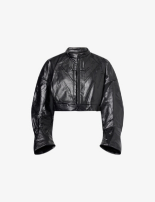 Niihai Womens Black Boxy-fit Cropped Faux-leather Jacket In Black