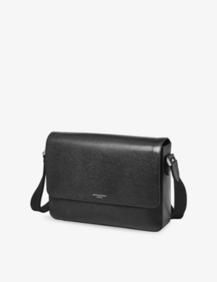 Aspinal Of London Mens Black Slim Postman Saffiano-leather Messenger Bag In Black