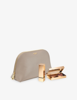Aspinal Of London Classic Small Saffiano-leather Cosmetic Case Taupe In Brown