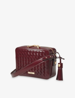 Aspinal Of London Womens Interlock-weave Leather Camera Bag Burgundy In Burgundy