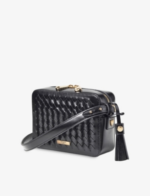 Aspinal Of London Womens Interlock-weave Leather Camera Bag Black In Black