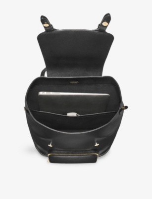Aspinal Of London Womens Black Branded Leather Backpack In Black