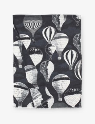Aspinal Of London Womens Monochrome Large Merino-silk Blend Scarf In Black