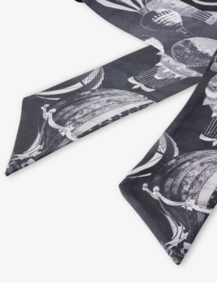 Aspinal Of London Womens Monochrome Skinny Silk Scarf In Gray