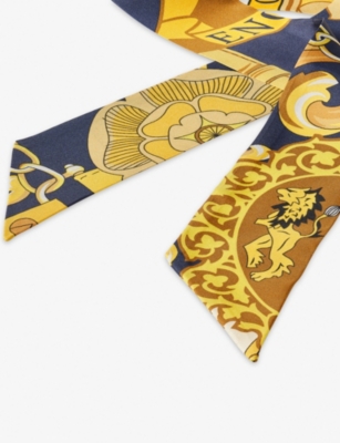 Aspinal Of London Womens Navy Skinny Silk Scarf In Brown