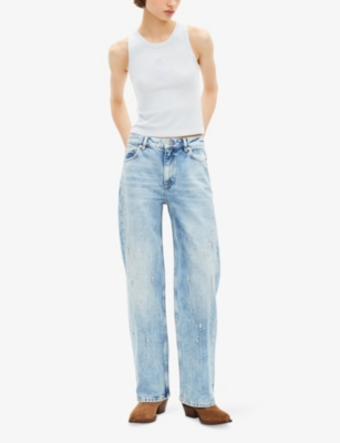 The Kooples Womens Light Blue Brand-embroidered Round-neck Cotton-jersey Vest Xs In White