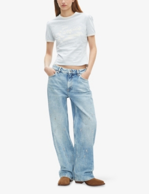 The Kooples Womens Light Blue Slogan-print Cotton-jersey T-shirt Xs In White