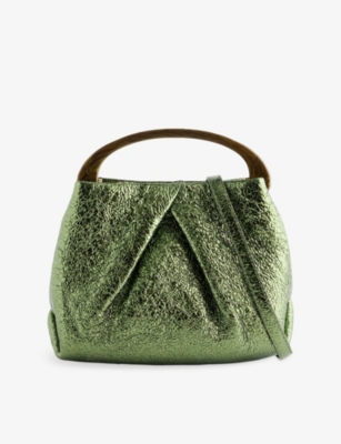 DRIES VAN NOTEN: Crinkled Metallic Small Leather Top-Handle Bag