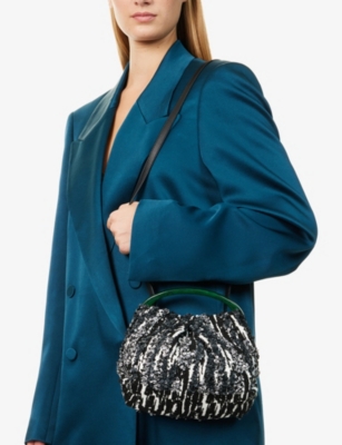 Dries Van Noten Small Pleated Jacquard With Resin Handle Bags In Black