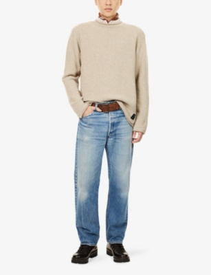 Finisterre Mens Oatmeal Barents Long-sleeve Wool-blend Jumper Xl In Brown