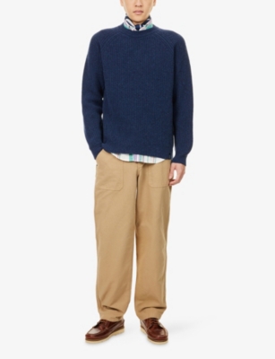 Finisterre Mens Navy Mora Crewneck Wool Jumper In Blue