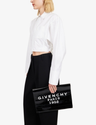 Givenchy Womens Black Logo Pattern Leather Pouch In Black
