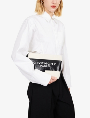 Givenchy Womens Beige Black Logo Tape Canvas Pouch In Multi