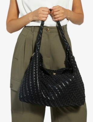 Dune Womens Black Black Synthetic Deliberate Large Woven Shoulder Bag