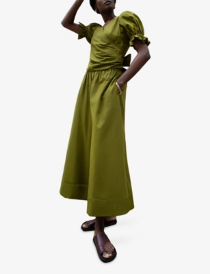 Ro&zo Womens Khaki Wide-leg Cropped Cotton-poplin Culottes In Green