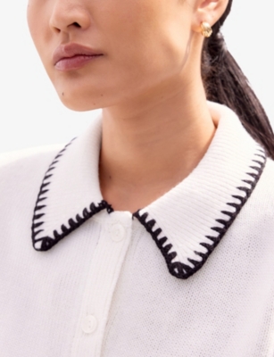Ro&zo Womens Ivory Contrast-stitch Collared Knitted Cardigan In White