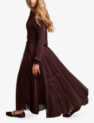 Ro&zo Womens Brown Godet Tulle Maxi Skirt In Brown
