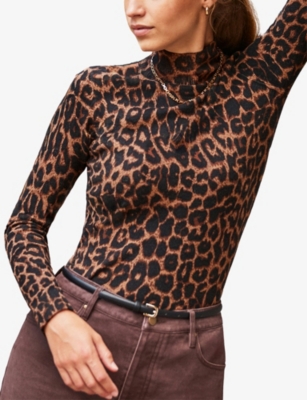 RO&ZO: Leopard-Print High-Neck Cotton-Cashmere Blend Top