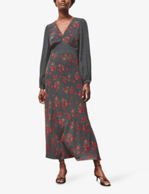 RO&ZO: Floral And Spot Print Long-Sleeve Woven Dress
