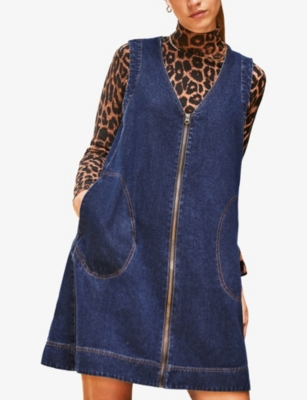 Ro&zo Womens Blue V-neck Zip-front Denim Mini Dress In Blue