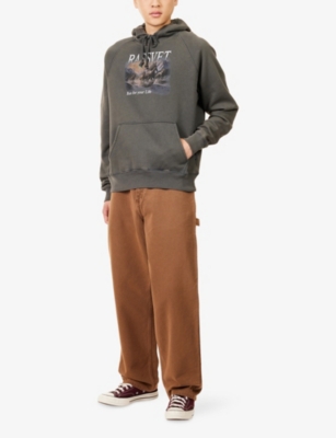 Rassvet Mens Black Horses Print Raglan-sleeve Cotton-blend Hoody In Gray