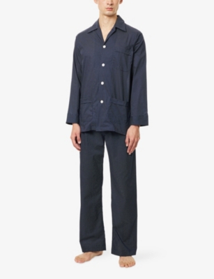 Derek Rose Mens Navy Plaza Pin Dot-print Cotton Pyjama Set In Blue