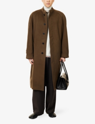 Diomene Mens Raw Umber Stand-collar Relaxed-fit Wool And Cashmere Coat In Brown