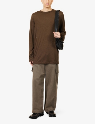 Diomene Mens Raw Umber Flower-embroidery Long-sleeves Cashmere T-shirt In Brown