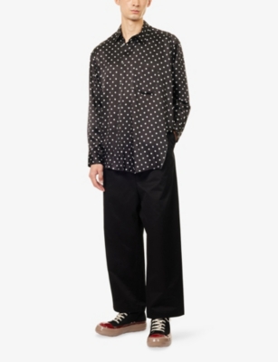 Black Comme Des Garcon Mens Black/white Asymmetric Polka-dot Woven Shirt In Multi
