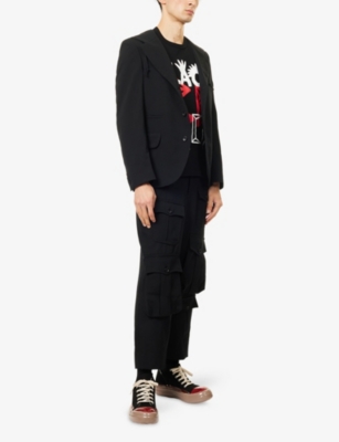 Black Comme Des Garcon Mens Black Hooded Single-breasted Wool Blazer Xl In Black
